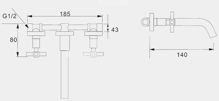 PAROS WALL MOUNTED DOUBLE HANDLE BATHROOM SINK FAUCET