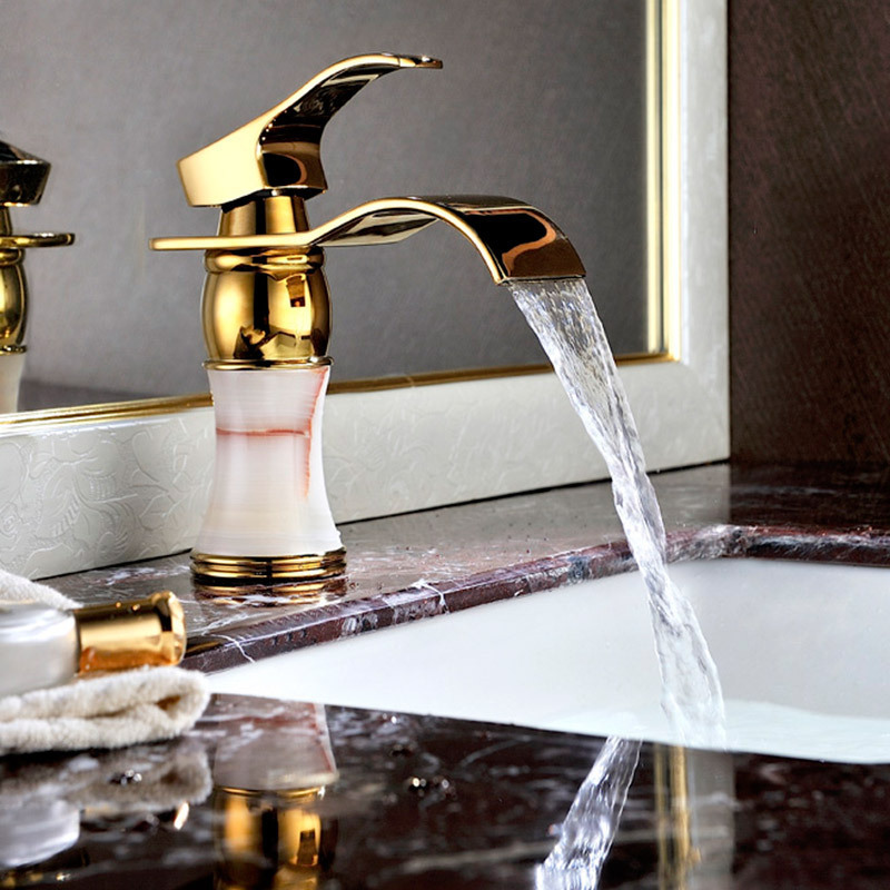  Gold-Antique-Bronze-Bowlder-Waterfall-Faucet